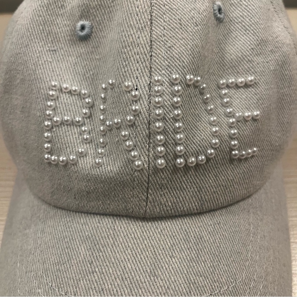 Francesca’s Pearl “BRIDE” Chambray Baseball Hat NEW NWT 🤍 Bridal Bachelorette - Picture 3 of 6